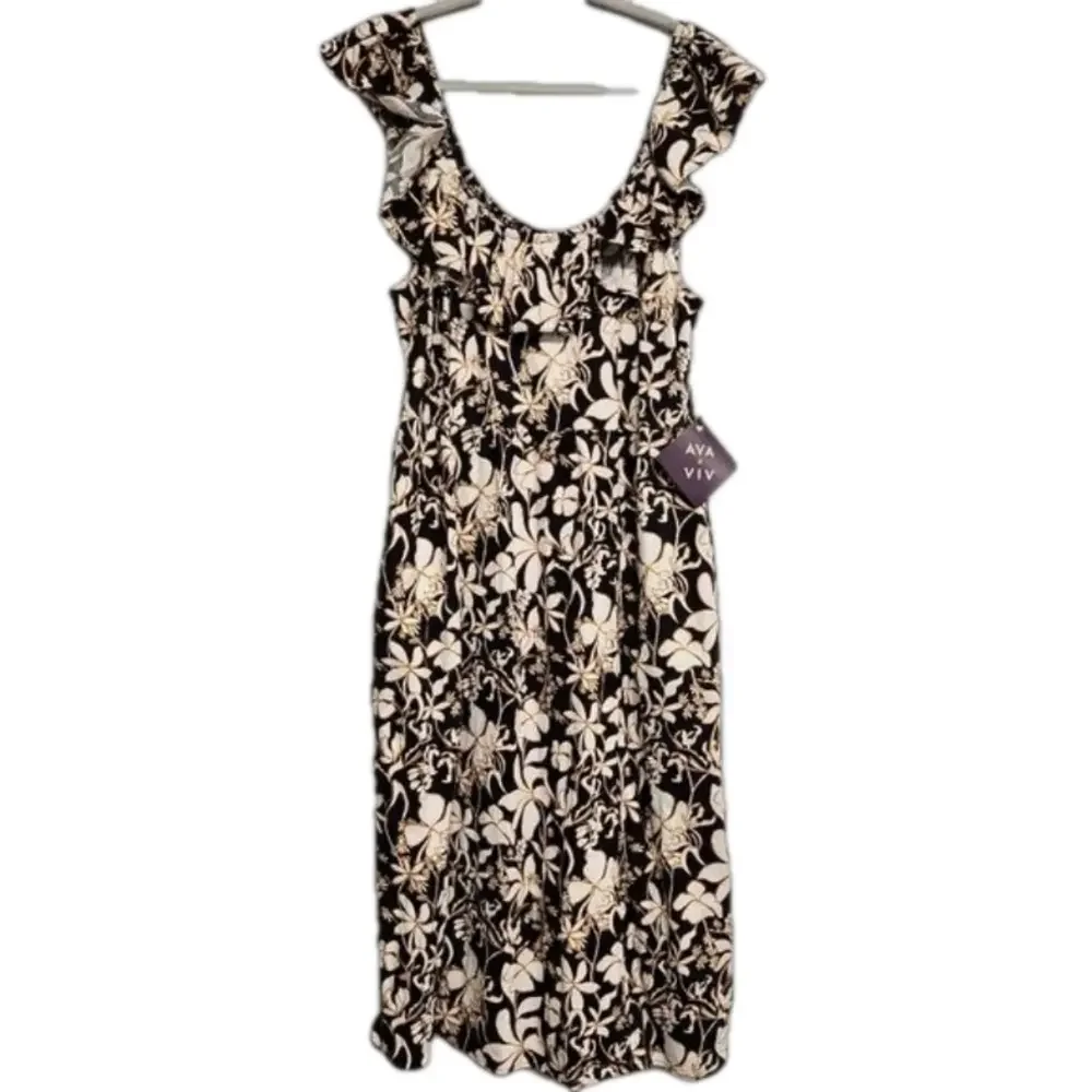 Ava & Viv black cream gold floral linen blend maxi dress with pockets XXL NWT - Picture 1 of 10